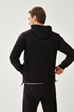 Kapüşon Fermuarlı Bel Lastikli Siyah Sweatshirt