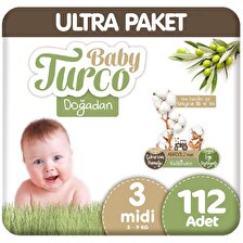 Baby Turco Doğadan Ultra Paket 3 Beden Bebek Bezi 112'li