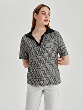Polo Yaka Baklava Desenli Örme Bluz 66194