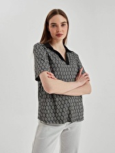 Polo Yaka Baklava Desenli Örme Bluz 66194