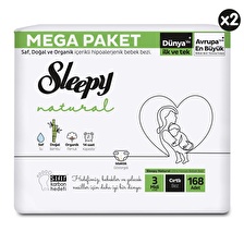Sleepy Natural 3 Numara Mega Fırsat Paketi 168X2 336'lı Bebek Bezi