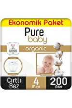 Pure Baby Organic 4 Numara Maxi 200'lü Cırtlı Bez