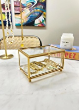 The Mia Brass Kapaklı Kutu 15x10x7 cm