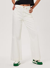 Lee Cooper Yüksek Bel Geniş Paça Straight Kadın Denim Pantolon 232 LCF 121021 SANDY WHITE