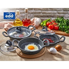 Eda ZK-905 Büyük Asya 3'lü Granit Sahan Seti Cam Kapaklı Döküm Gri 