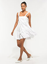 NGSTYLE Kadın  Diz Üstü Beyaz Elbise NGKSS22EL0071