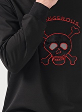 Black On Black Bisiklet Yaka Nakışlı Siyah Erkek Sweatshırt E-MIKE