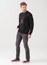 Black On Black Bisiklet Yaka Nakışlı Siyah Erkek Sweatshırt E-MIKE