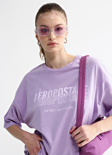 Aeropostale Bisiklet Yaka Baskılı Lila Kadın T-Shirt K-LILAC