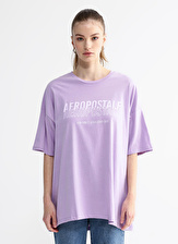 Aeropostale Bisiklet Yaka Baskılı Lila Kadın T-Shirt K-LILAC
