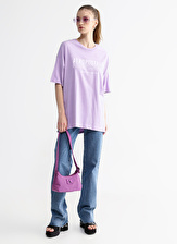 Aeropostale Bisiklet Yaka Baskılı Lila Kadın T-Shirt K-LILAC