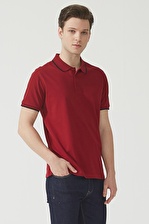 Bordo Polo Yaka Kısa Kollu Baskı Detaylı Erkek T-Shirt 15614-535