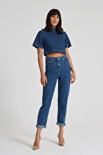 Gwen Koyu Mavi Normal Bel Beli Lastikli Regular Tapered Jean Pantolon C 4667-008