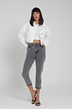 Ariana Orta Gri Yüksek Bel Mom Fit Paçası Katlı Jean Pantalon C 4525-026