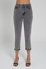 Ariana Orta Gri Yüksek Bel Mom Fit Paçası Katlı Jean Pantalon C 4525-026