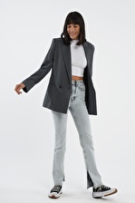 Asit Yıkamalı Açık Mavi Slim Straight Paçası Yırtmaçlı Jean Pantolon C 4556-008