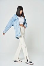 Aurora Ekru Yüksek Bel Paçası Yırtmaçlı Fermuarlı Flare Fit Jean Pantolon C 4528-016