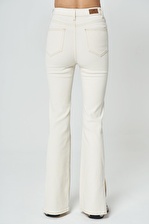 Aurora Ekru Yüksek Bel Paçası Yırtmaçlı Fermuarlı Flare Fit Jean Pantolon C 4528-016