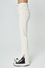 Aurora Ekru Yüksek Bel Paçası Yırtmaçlı Fermuarlı Flare Fit Jean Pantolon C 4528-016