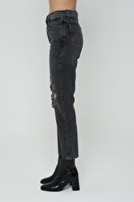 Ariana Antrasit Mom Fit Yüksek Bel Patı Fermuarlı Yıpratmalı Pantolon Jean C 4525-084
