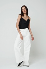 Weslie Beyaz Wide Leg Fit Patı Fermuarlı Pantolon Jean C 4530-034