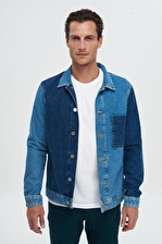 Açık Mavi Renk Bloklu Cepli Jean Ceket C 4553-044