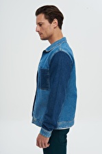 Açık Mavi Renk Bloklu Cepli Jean Ceket C 4553-044