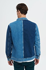 Açık Mavi Renk Bloklu Cepli Jean Ceket C 4553-044