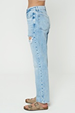  Diana Açık Mavi Yüksek Bel Yıpratmalı  Düğmeli Dad Straight Fit i Jean Pantolon C 4517-059