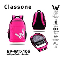Classone BP-WTX106 Energy Serisi 15.6"Su Geçirmez Kumaş Laptop, Notebook Sırt Çantası Pembe