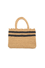 Bej Nina Renkli Çizgili Rafya Çanta Bag 42x31x11cm | Std