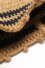Bej Nina Renkli Çizgili Rafya Çanta Bag 42x31x11cm | Std