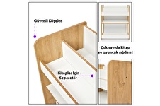 Minera Martı Ahşap 4-6 Yaş Çocuk Çok Amaçlı Montessori Oyuncak Toplama ve Kitaplık Ünitesi