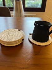 Dekoratif Salyangoz Jüt ve Kordon İp Hasır Dokuma Ekru Bardak Fincan Altlığı 6lı 12x12cm