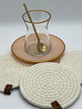 Dekoratif Salyangoz Jüt ve Kordon İp Hasır Dokuma Ekru Bardak Fincan Altlığı 6lı 12x12cm