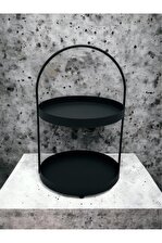 2 Katlı Dekoratif Siyah Metal Sofra Sunum ve Banyo Organizeri / Banyo Düzenleyicisi - Renk : Siyah