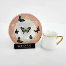 Glore Butterfly Effect Altın Yaldızlı Kahve Fincan Takımı (2 Kişilik Pembe)
