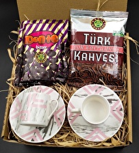 Pembe Mermer Desen 2'li Fincan Takımı & Türk Kahvesi & Bonte Hediye Seti