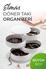 Elmas 4 Katlı Dönebilen Silindir Takı Organizeri Beyaz
