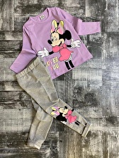 Minnie Mouse Desenli Mevsimlik Taytlı Lila Takım
