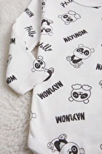 Erkek Çocuk Beyaz Panda Baskılı Uzun Kol Çıtçıtlı Badi 14664