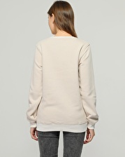 Kadın Ekru Bisiklet Yaka Sweatshirt