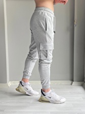 Erkek Gri Yazlık Kargo Cepli Slim Fit Eşofman altı Dar Paça Jogger 