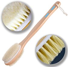 bambu saplı, iki taraflı sırt yıkama fırçası | sert ve yumuşak lifler | Islak veya kuru fırçalama için ideal | Uzun saplı sırt keseleme fırçası duş ve banyo için uygundur.
