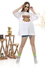 Kadın Oversize Falling Bear Baskılı Tshirt