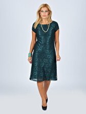 Nidya Moda Büyük Beden Kadın Yeşil Vako Dantel   Abiye Elbise-4035DY