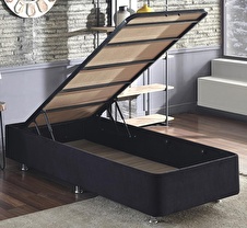 Niron Ela Baza -100x200 cm Tek Kişilik Sandıklı Siyah Kumaş Baza Silinebilir Soho Kumaş