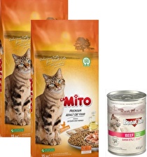 Mito Adult Cat Tavuklu Yetişkin Kedi Maması 1 kg x 2 Ad. + Yaş Mama 400 Gr. x 1 Ad.