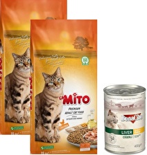Mito Adult Cat Tavuklu Yetişkin Kedi Maması 1 kg x 2 Ad. + Yaş Mama 400 Gr. x 1 Ad.