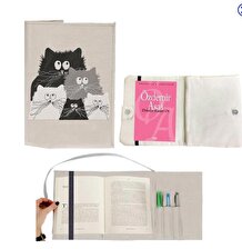 Şapşik Kediler Aile Nakışlı Kitap Kılıfı - Kitap Çantası